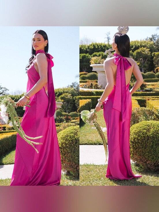 Show Me Your MuMu Dresses & Skirts - Show Me Your MuMu Lisa Rich Magenta Luxe Satin Maxi Dress Wedding Party Prom
